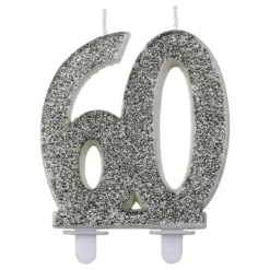 Syntymäpäiväkynttilä 60 Glitteri Hopea