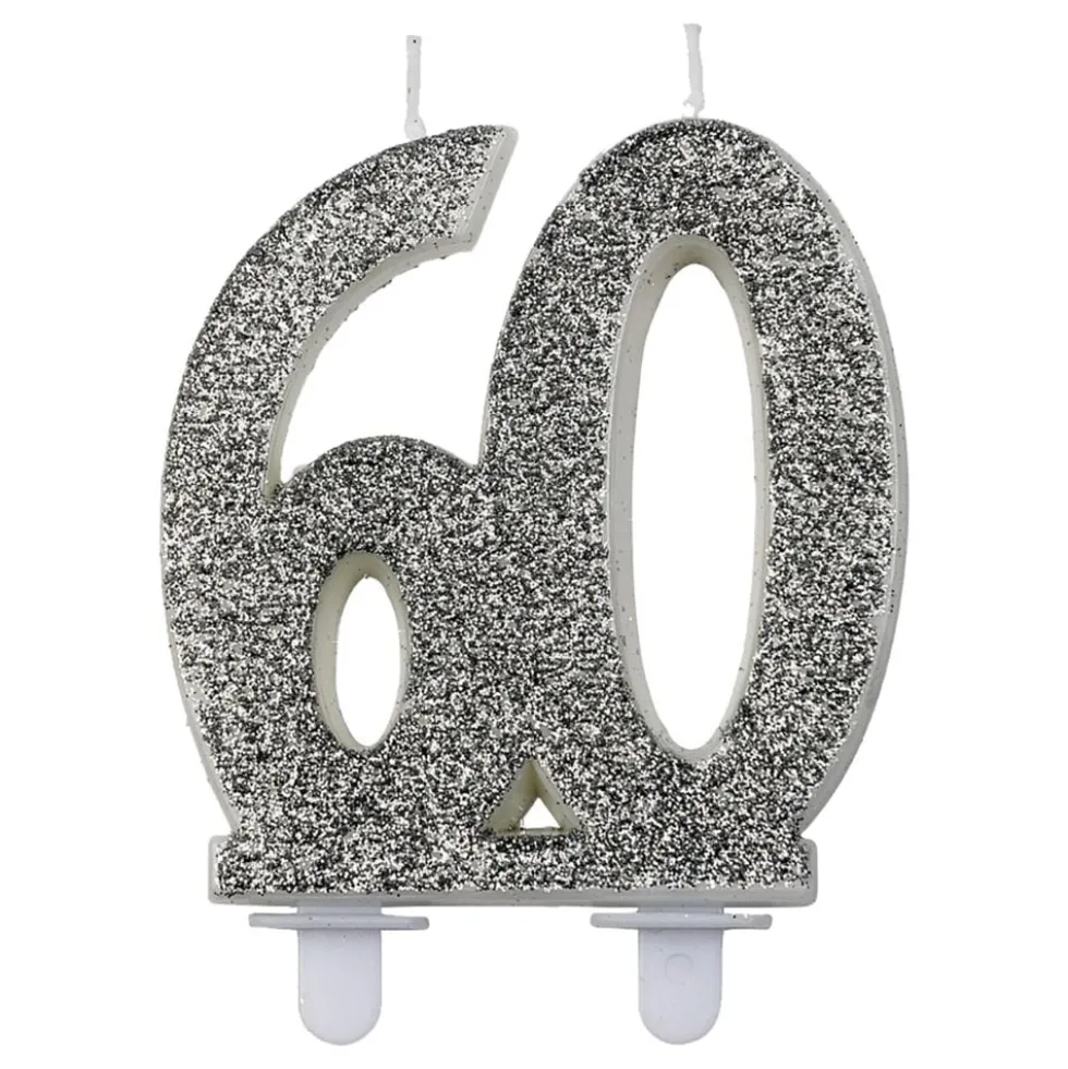Syntymäpäiväkynttilä 60 Glitteri Hopea