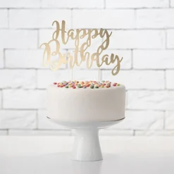 Täytekakkukoriste Happy Birthday Kulta