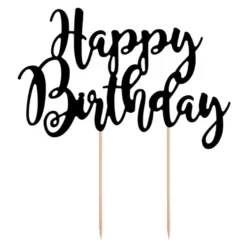 Täytekakkukoriste Happy Birthday Musta