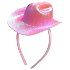 Vaaleanpunainen Cowboy-hattu hiuspannassa