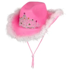 Vaaleanpunainen Cowboyhattu Höyhenreunuksella