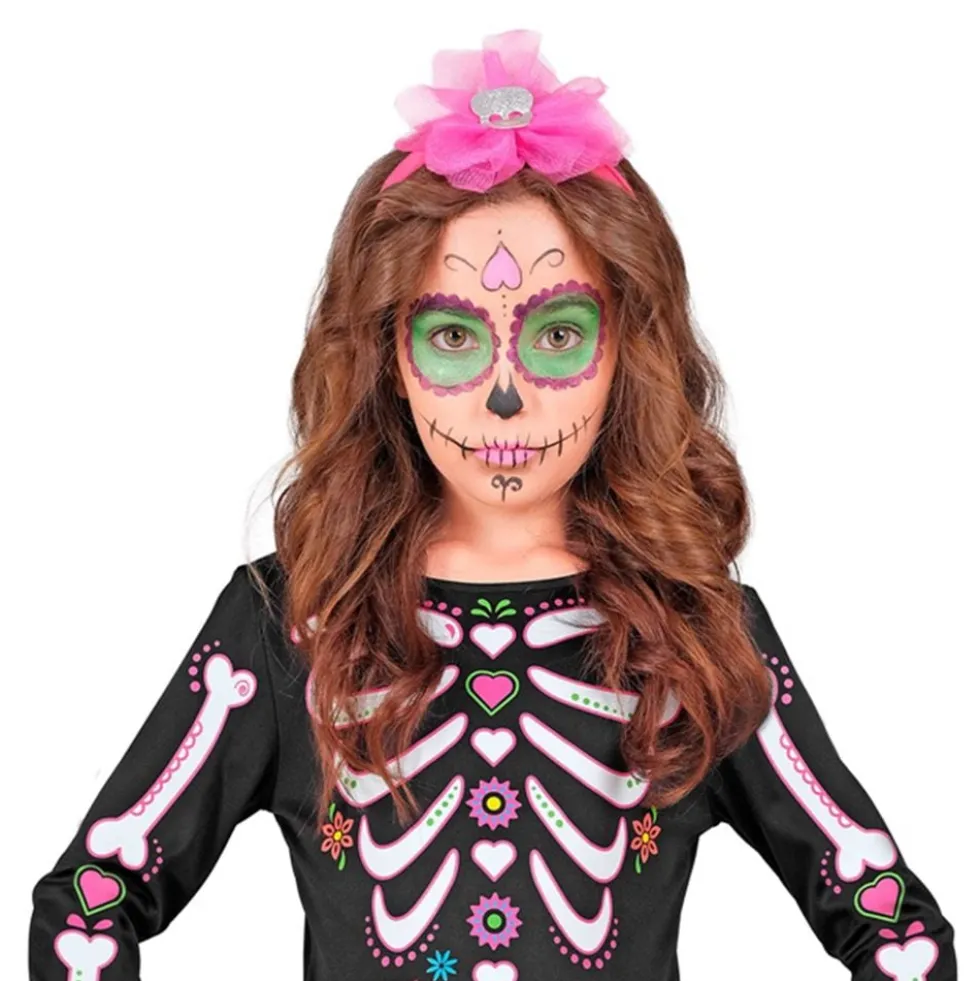 Vaaleanpunainen-musta skelettimekko Lasten Naamiaisasu