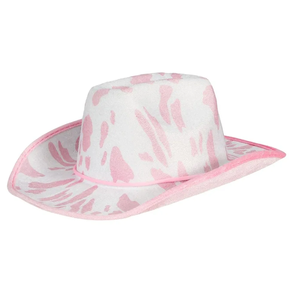 Vaaleanpunavalkoinen Lehmänkuvioinen Cowboyhattu