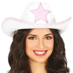 Valkoinen Cowboy-hattu Vaaleanpunaisella Tähdellä