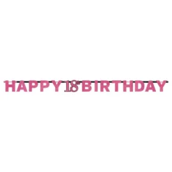 Viirinauha Happy Birthday Musta/Vaaleanpunainen Kimalle