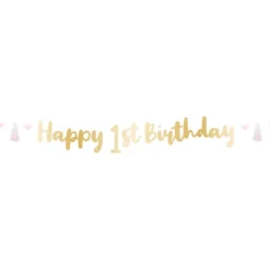 Viirinauha Happy 1st Birthday Vaaleanpunainen/Kulta