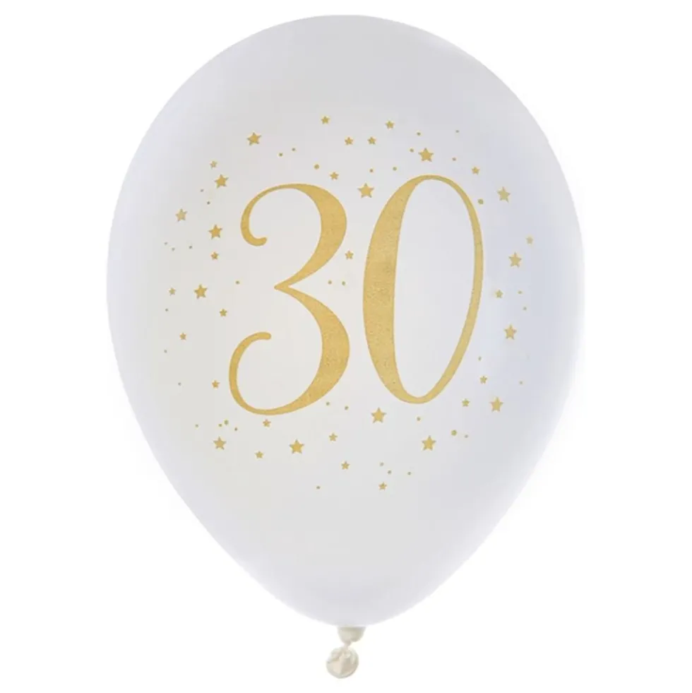 30-vuotisjuhla Ilmapallot Valkoinen/Kulta