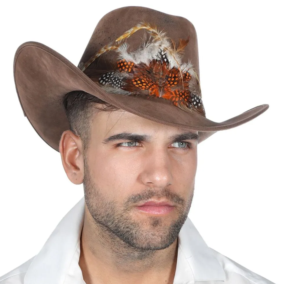Western Cowboyhattu Ruskea Höyhenillä